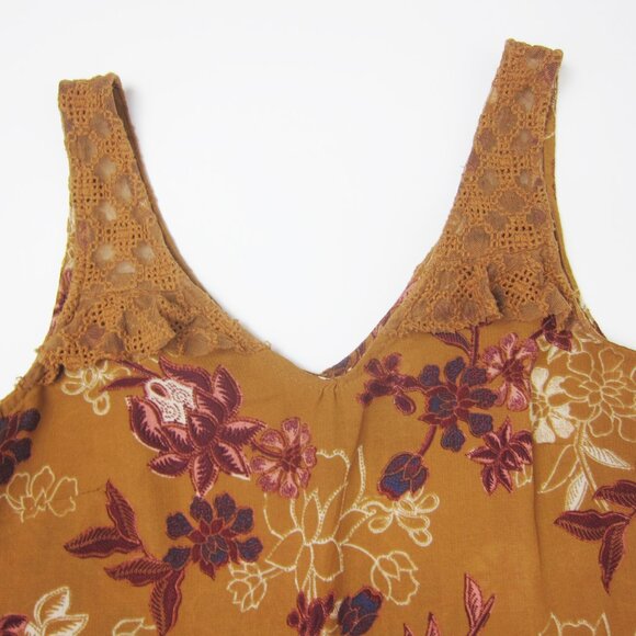 Mason & Belle Boho Tunic Top Medium Sleeveless Lace Ruffle Tan Floral NEW - Picture 3 of 13